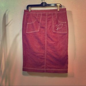 Mon Petit Oiseau red stretch denim skirt